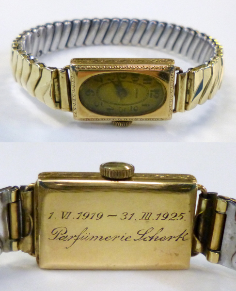 Datei:Armbanduhr der Parfümerie Scherk, Gehäuse angefertigt in Pforzheim, 1925.jpg