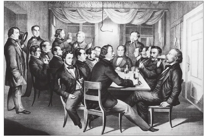 Datei:Pforzheim, Honoratiorenstammtisch „Löwengesellschaft“ im Jahre 1854 mit Pforzheimer Fabrikanten.png