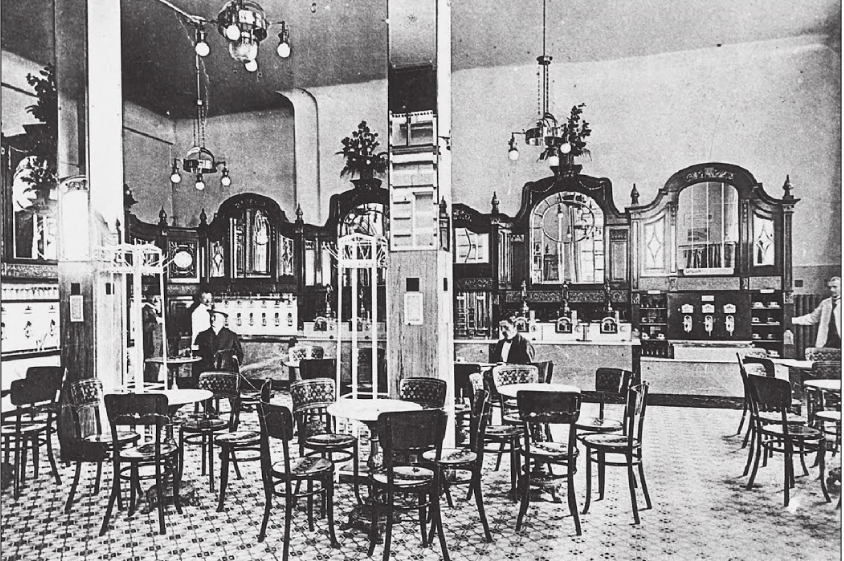 Datei:Gaststätte „Central-Automat“, Westliche Karl-Friedrich-Straße 40 in Pforzheim, Entwurf Ernst Maler (1849-1930).png