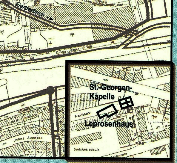 Datei:Pforzheimer Kirchen, Klöster, geistliche Ordenshäuser in der Vorreformationszeit, Ausschnitt St-Georgen-Kapelle (Pforzheim).jpg
