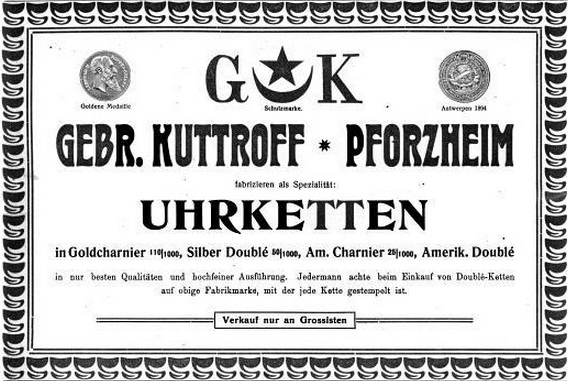 Datei:Gebrüder Kuttroff, Pforzheimer Fabrik für Bijouterie, Uhrbänder und Uhrgehäuse in Gold, Silber und Doublé (1882-1957), a.jpg