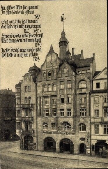Datei:Pforzheim, Goldner Adler, AK zur Einweihung des Gebäudes 1908, Entwurf Hermann Walder (1847-1921), Bauherr Brauerei Ketterer.jpg