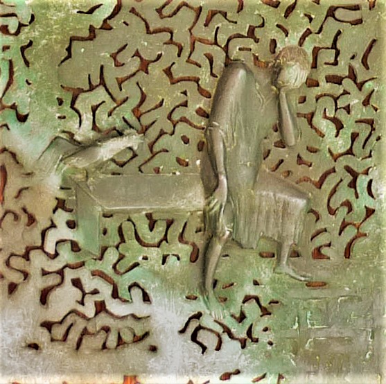Datei:Jürgen Weber (geb. 14.1.1928 in Münster in Westfalen; gest. am 16. Juni 2007 am Pou d’es Lleó auf Ibiza), Relief an der Bronzetür der Pforzheimer Schloßkirche, 1959, reuiger Petrus.jpg