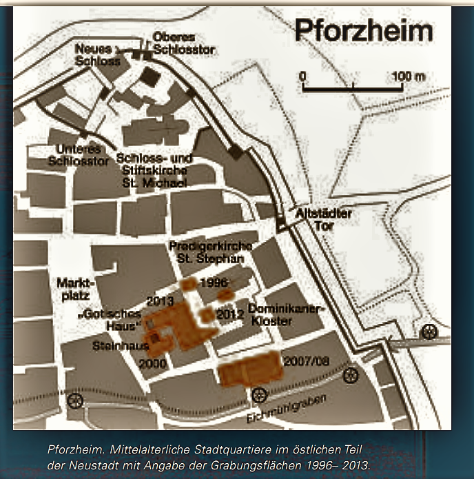Datei:Lageplan des Steinhauses in der Deimlingstraße und des Wohnturms an der Reuchlinstraße 8 („gotisches Haus“) in Pforzheim.png