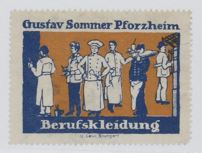Datei:Reklamemarke der Druckerei Uri Levi für die Firma Gustav Sommer, Pforzheim ca. 1910 bis 1914.jpg
