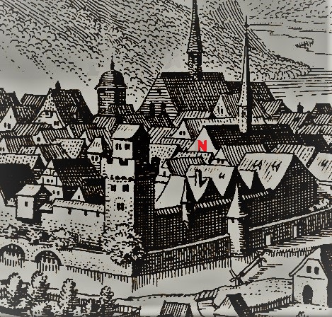 Datei:Nonnen- oder Spitalturm als massiver, rechteckiger, mehrgeschossigen Turm beim benachbarten Dominikanerinnenkloster, später Spital (N).jpg