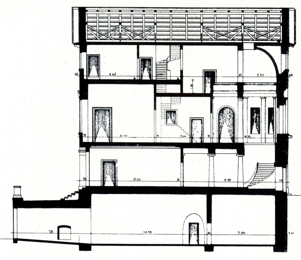 Datei:Pforzheim, Haus Theodor Bohnenberger, Westliche Karl-Friedrich-Straße 86, Entwurf für Querschnitt von Karl August Schwarz (1781-1853).jpg
