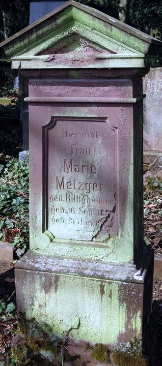 Datei:Grabmal Marie Metzger geb. Billigheimer (geb. 16. September 183?, gest. 13. Januar 19?? in Pforzheim).jpg