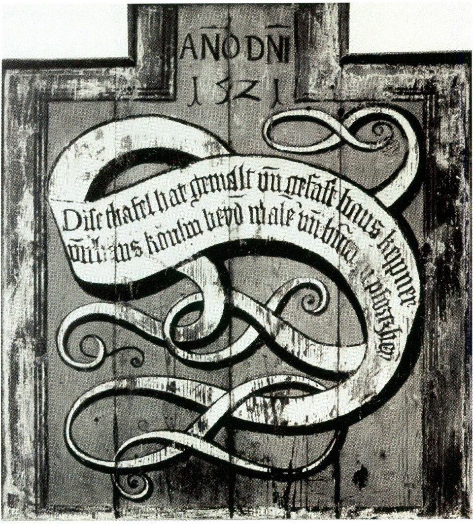 Datei:Altarschrein, früher in der Pfarrkirche zu Wimsheim, heute in der La-Salette-Kapelle in Leutkirch-Engerazhofen, Rückwand mit der Meisterinschrift von Hans Keppner und Hans Könlin (Kienle), datiert 1521.jpg
