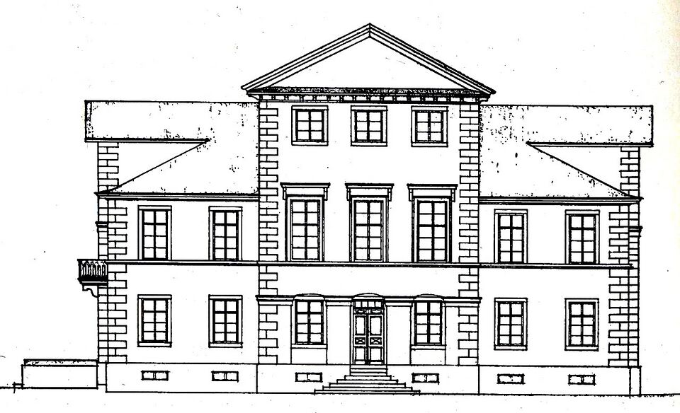 Datei:Pforzheim, Haus Theodor Bohnenberger, Westliche Karl-Friedrich-Straße 86, Eingangsseite, Entwurf für Aufriß von Karl August Schwarz (1781-1853).jpg