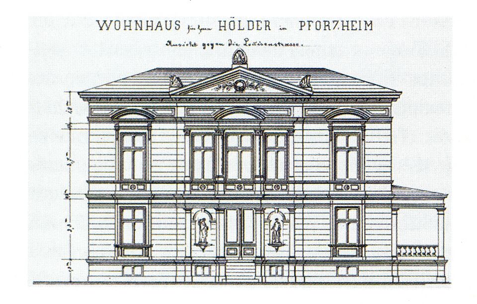 Datei:Pforzheim, Haus E. Hölder, Luisenstraße 33, Eingangsseite, Entwurf für Aufriß von Carl Walter (1834-1906).jpg
