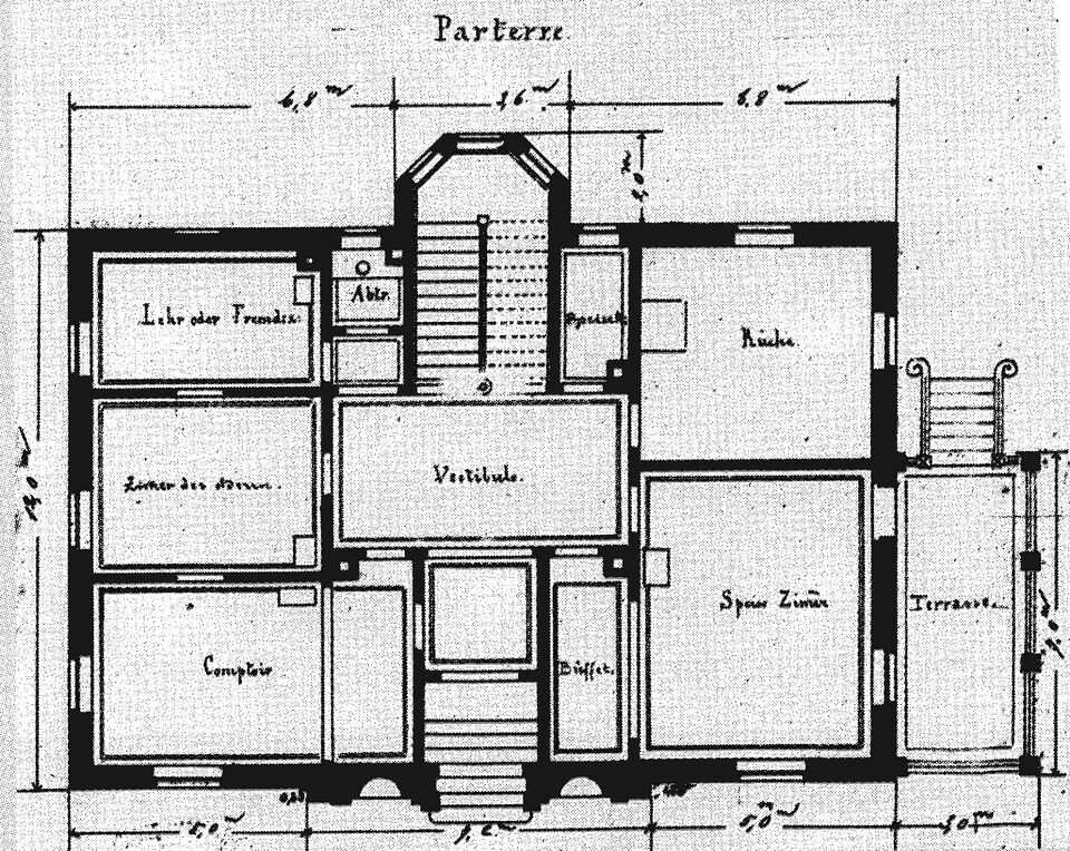 Datei:Pforzheim, Haus E. Hölder, Luisenstraße 33, Entwurf für Erdgeschoss-Grundriß von Carl Walter (1834-1906).jpg
