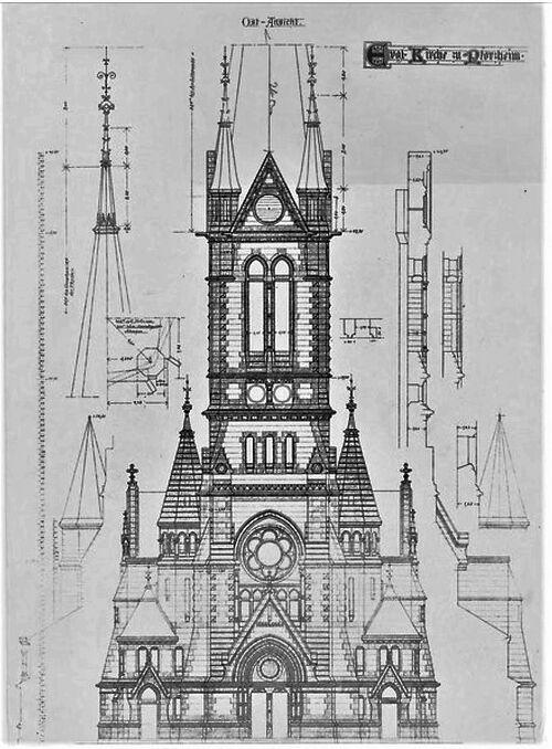 Datei:Evangelische Stadtkirche Pforzheim (1899-1962), Turm, Querschnitt, Entwurf Carl Voß (1850 -1937).jpg