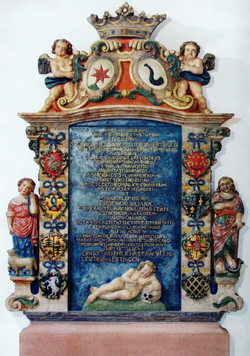 Datei:Evang. Pfarrkirche in Pforzheim-Würm, Epitaph für Ernst Ludwig Leutrum von Ertingen (1655-1734) und Friederike Juliane geb. von Stockheim (1670-1741), um 1741.jpg