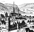 Dominikaner („Prediger“) Kirche und -Kloster St. Stephanus (= M), Ausschnitt aus dem Merianstich von 1643 .