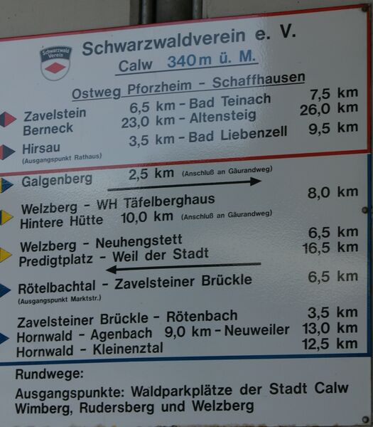 Datei:Wegweiser Schwarzwaldverein Wanderwege Calw.jpg