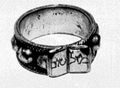 Pforzheim, Schmuckmuseum, Jüdischer Hochzeitsring mit der Inschrift מזל טוב (Masal tow, „viel Glück!“)