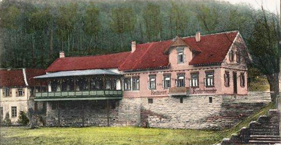 Datei:„Wirtshaus Kupferhammer“ am Kupferhammer 1 in Pforzheim, erbaut 1886 für den Kupferschmied und Gastwirt Karl Naeher.png
