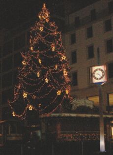 Weihnachtsbaum auf dem Leopoldplatz Pforzheim am Abend