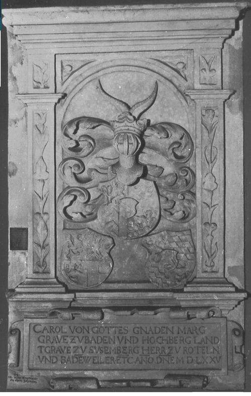 Datei:Pforzheim, Unteres Schloßtor, Wappenstein von 1575, Markgraf Karl II. von Baden-Durlach (1529-1577).jpg