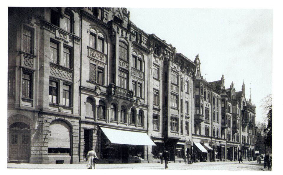 Datei:Pforzheim, Westliche Karl-Friedrich-Straße 96-88, erbaut 1899 bis 1900 nach Entwürfen der Architekten Josef Roos, Oskar Berger und Christian Hering.jpg