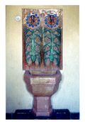 Israelitische Abteilung der Leichenhalle , Majolika-Wandbrunnen von 1917, ursprüngliche Umrahmung fehlt