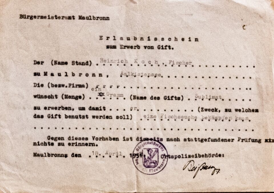 Datei:GHV Apotheke-Giftschein 1954 Erlaubnisschein.JPG