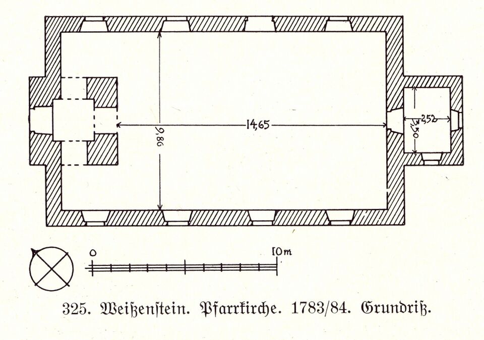 Datei:Heiliggeistkirche in Pforzheim-Dillweißenstein-Weißenstein, Grundriß, erbaut 1783 bis 1784 nach Plänen von Johann Friedrich Weyhing (geb. 1.8.1716 in Stuttgart; gest. 17.7.1781 in Karlsruhe).jpg