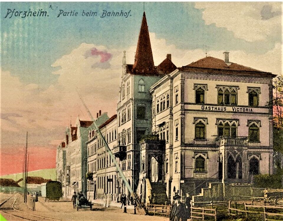 Datei:"Gasthaus Victoria", vorher Gastwirtschaft "Mürrle Glashalle" an der Güterstraße beim Württembergischen Güterbahnhof in Pforzheim.jpg