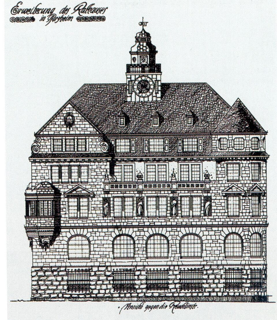Datei:Pforzheim, Altes Rathaus, Vorentwurf der Südfassade an der Reuchlinstraße, Entwurf Max Müller u. Alfred Roepert, 1910.jpg