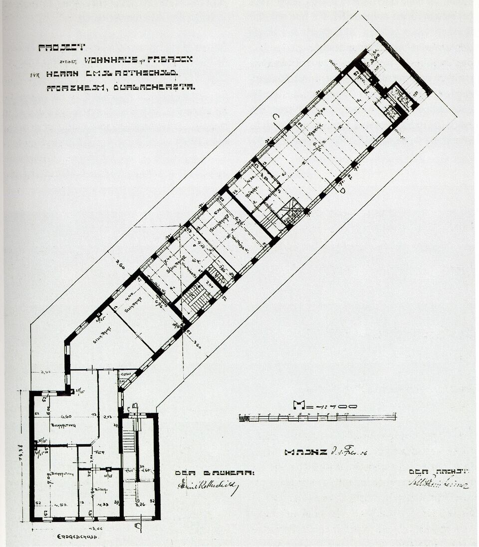 Datei:Haus und Fabrikgebäude Emil Rothschild, Durlacher Straße 67 in Pforzheim, Grundriß, 1906, Entwurf Albert Reinheimer (20.11.1876-1953).jpg