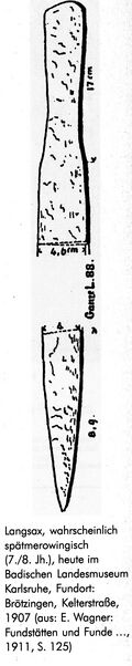 Datei:Ernst Wagner, Fundstätten und Funde aus vorgeschichtlicher, römischer und alamannisch-fränkischer Zeit im Großherzogtum Baden. Band II. Das badische Unterland, Tübingen, S. 125 - Langsax, spätmerowingisch, Brötzingen 1907.jpg