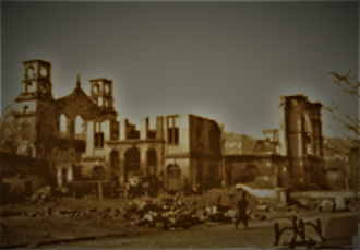 Ruine des Alten Saalbaus an der Jahnstraße 42 in Pforzheim, Entwurf Stadtbaumeister Alfons Kern, erbaut 1897–1900, zerstört Heiligabend 1944 .png