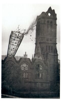 Ruine der Alten Evangelischen Stadtkirche Pforzheim (1899-1962), Entwurf Carl Voß (1850 -1937), erbaut 1895–1899, beschädigt 1945, gesprengt 1962.