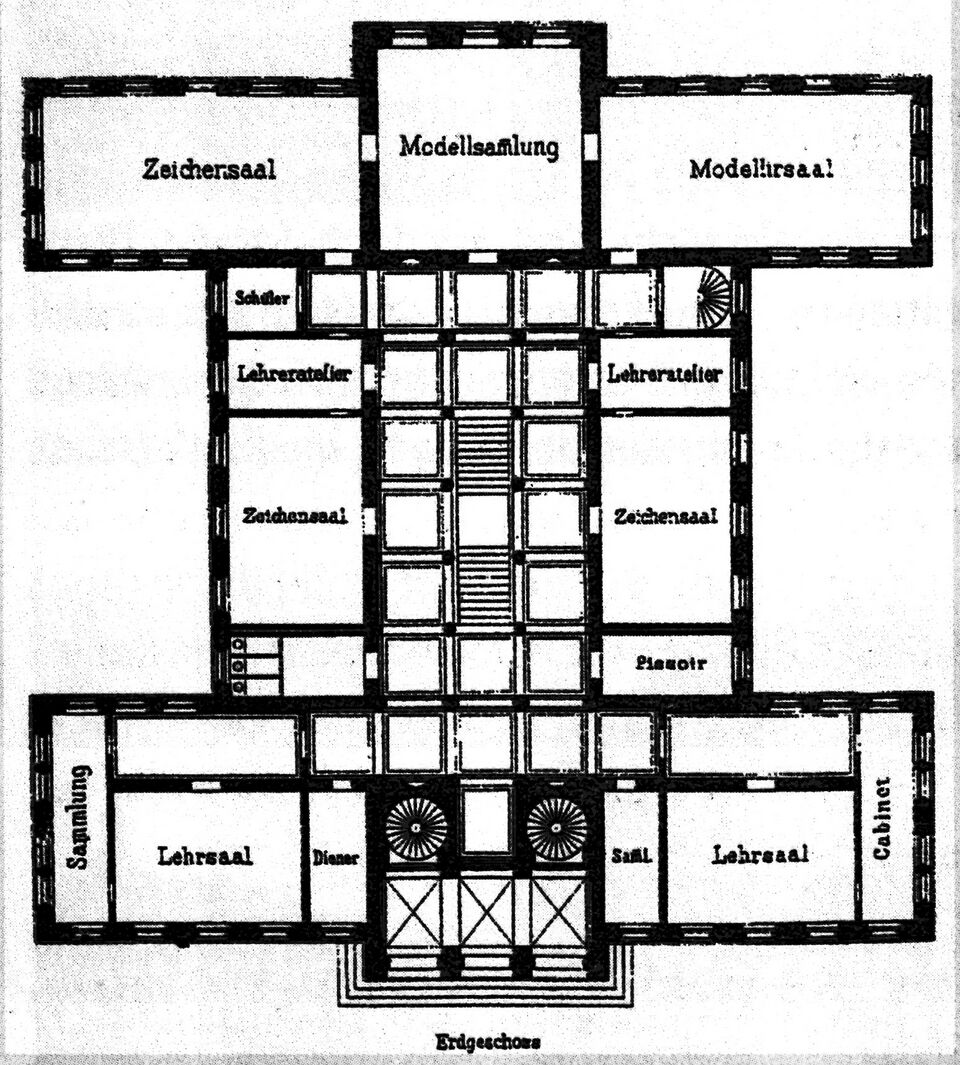 Datei:Altes Gebäude der Kunstgewerbeschule an der Jahnstraße 35 in Pforzheim, Entwurf Carl Müller, erbaut 1874 bis 1875, Grundriss.jpg
