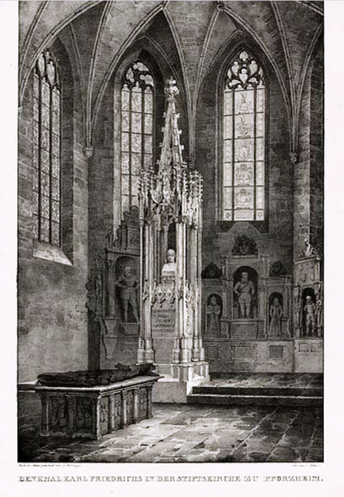 Datei:Pforzheim, Schloßkirche mit Großherzog-Karl-Friedrich-Denkmal, geschaffen von August Moosbrugger (1802-1858), Bild b.png
