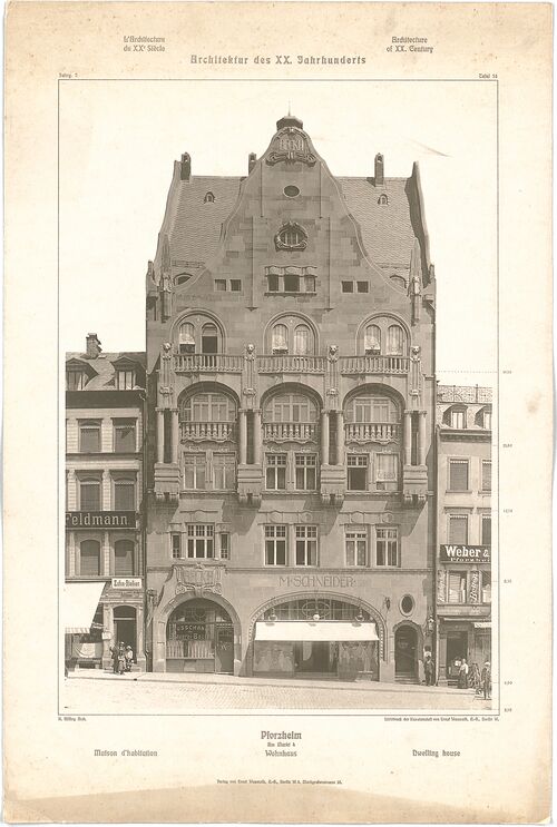 Datei:Die Architektur des XX. Jahrhunderts - Zeitschrift für moderne Baukunst, Jahrgang 5, Tafel 54, Pforzheim am Markt 4 Wohnhaus, H. Billing Architekt.jpg